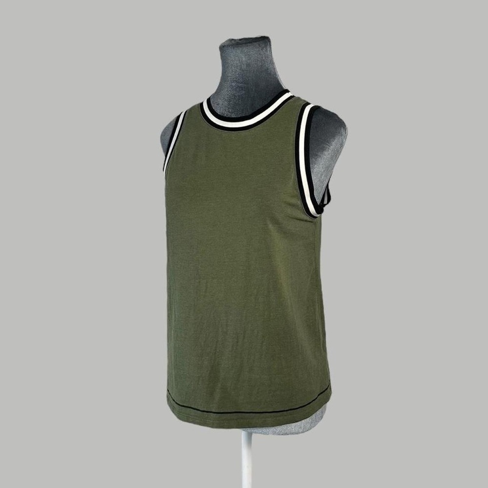Hunter for Target army green knit striped trim tank top Sz S sporty minimalist